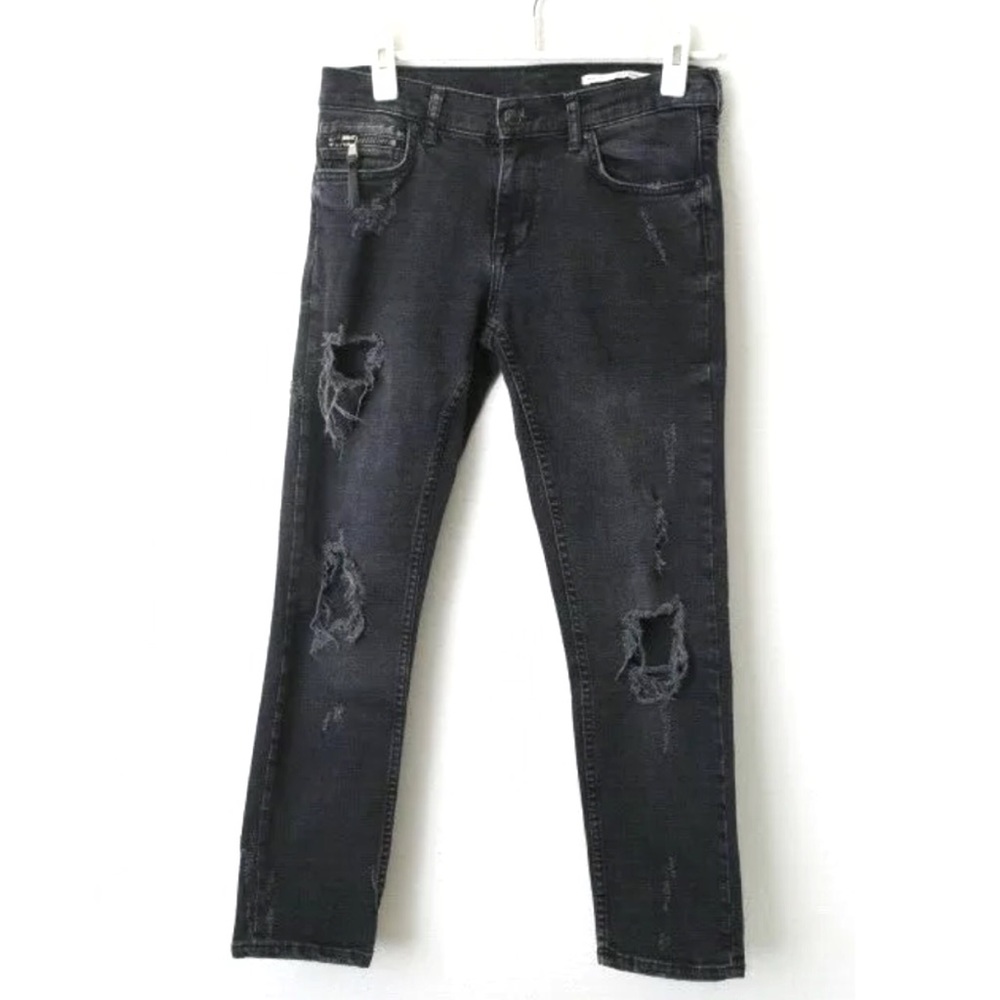 Zara Woman Black Gray Distressed Relaxed Mid Jeans